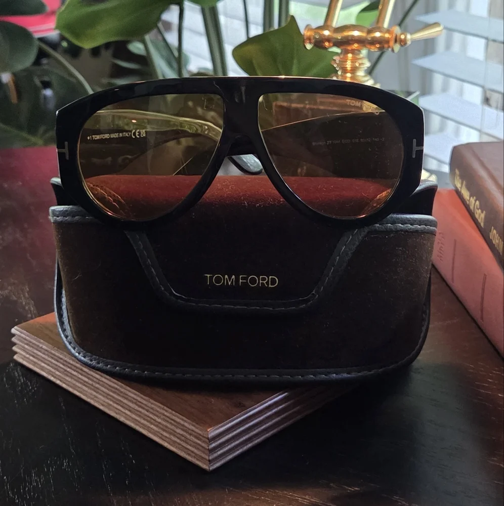NWOT Tom Ford Black & Gold Aviator Sunglasses, Velvet Case Included